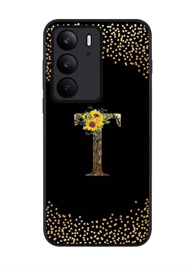 Stylizedd For Realme C75x / C75 4G Case,Slim fit Camera Protection, Shockproof Thin Phone cover  - Custom Floral Monogram - T ( Black ) - Image 1